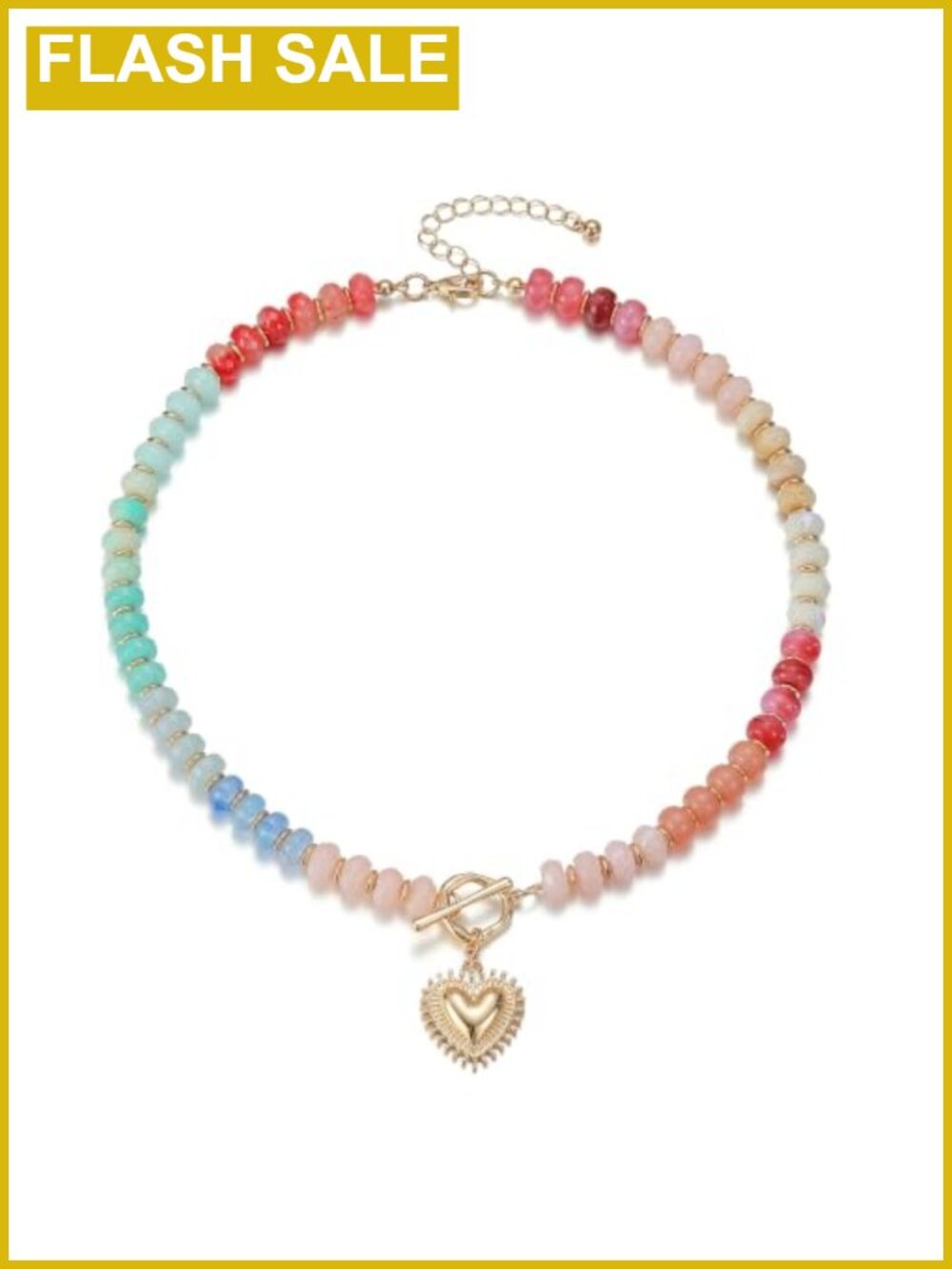 Chunky Beaded Necklace 14K Gold Plated Heart Pendant Adjustable
